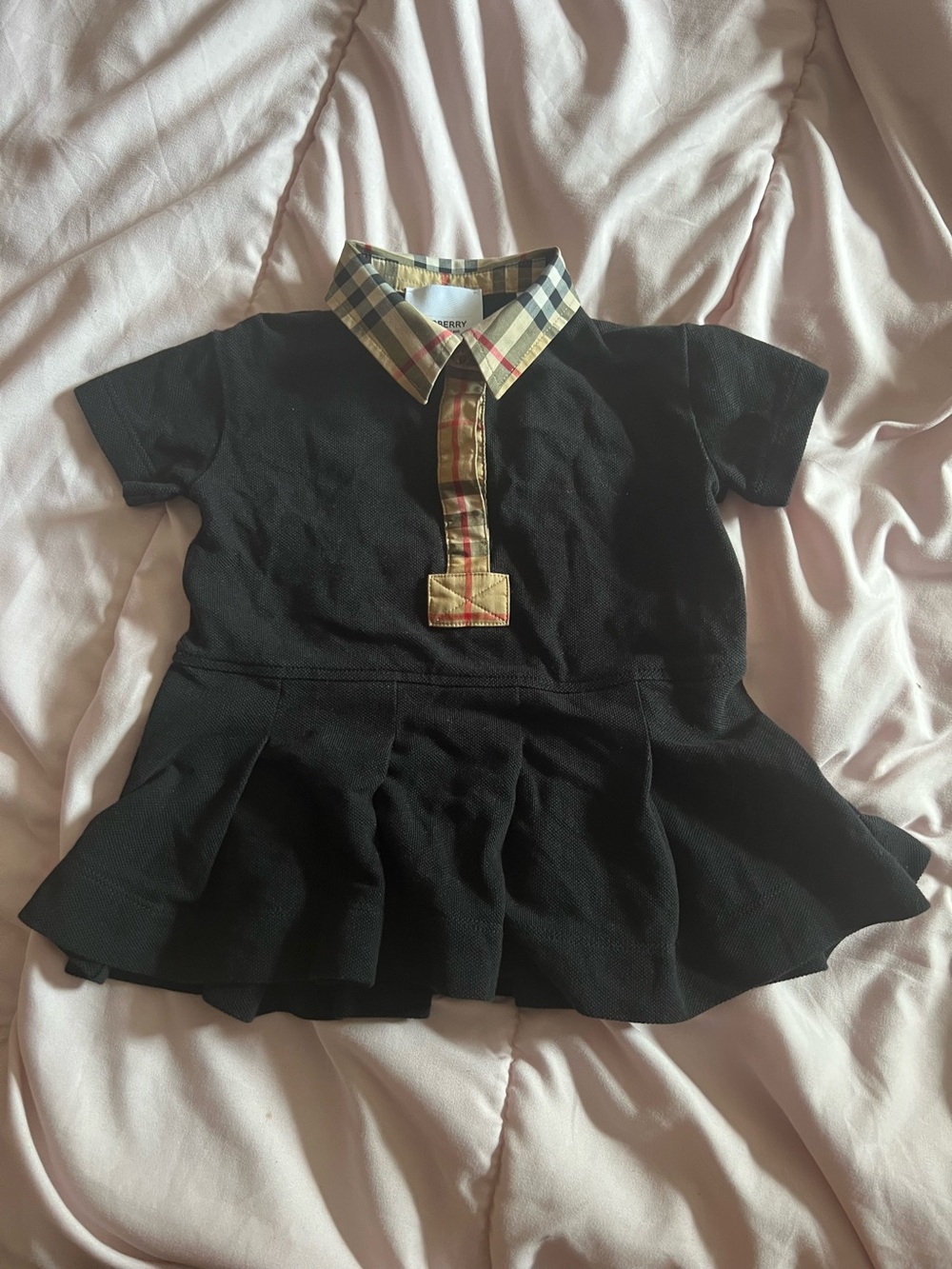 Burberry Black Polo Dress with Signature Check Trim